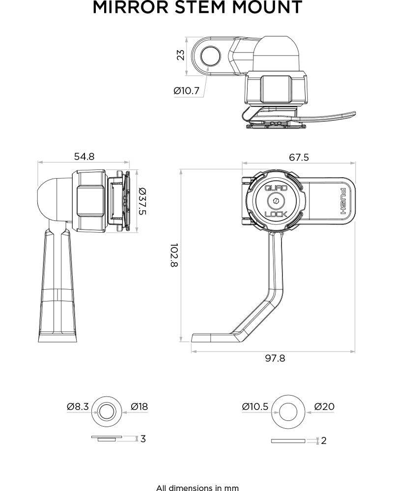 Quad Lock Motorcycle / Scooter Mirror Stem Mount